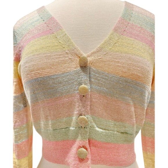 Loveshackfancy Metallic Stripe Asteria Crop Cardigan NWT - Picture 9 of 12
